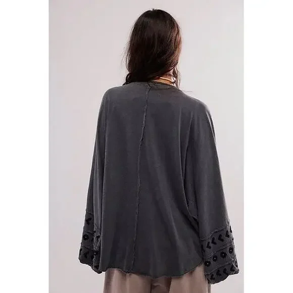 Free People Gray Embroidered Blouse - Picture 2 of 8